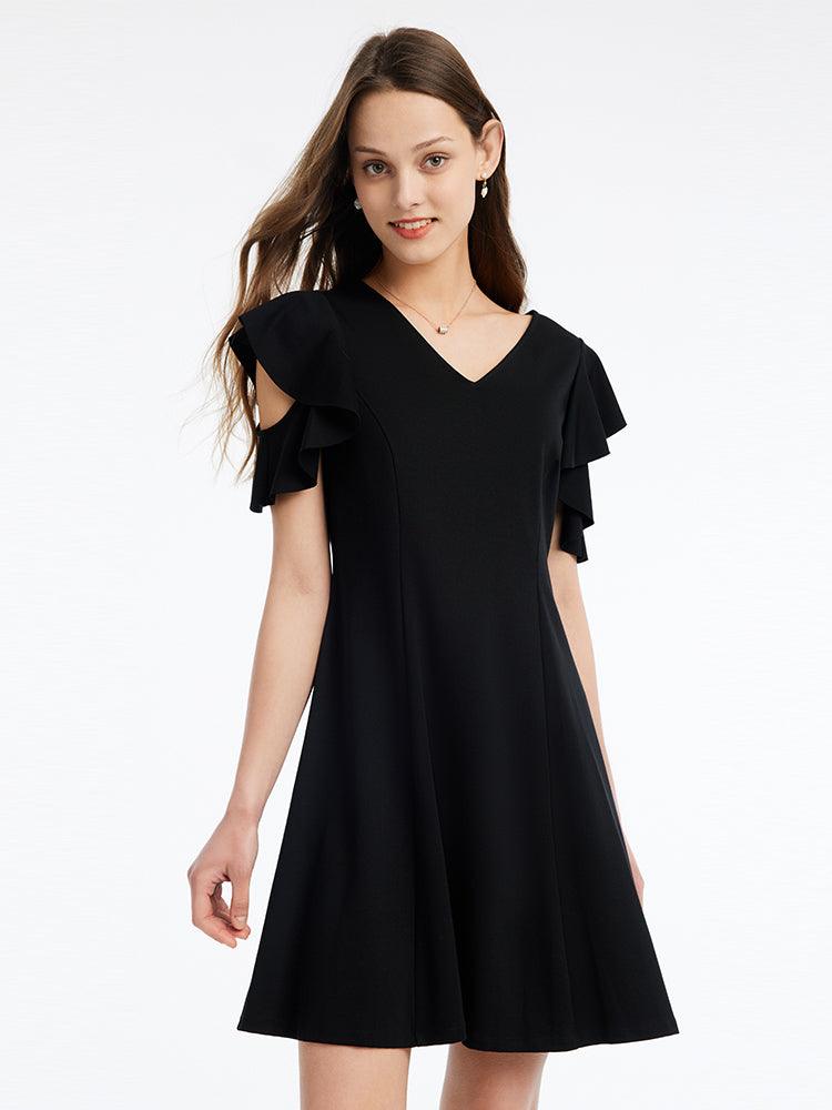 Ruffle Sleeve V-Neck Knit Dress GOELIA