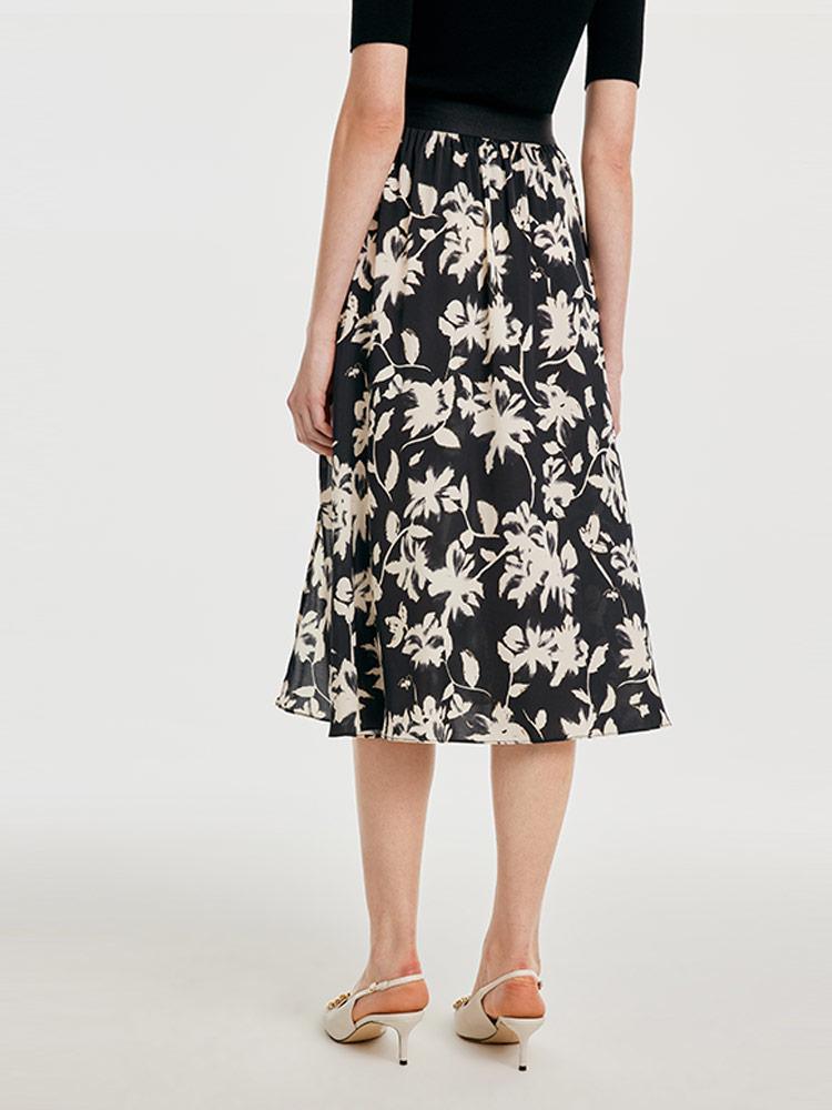 19 Momme Stretch Silk Floral Skirt GOELIA