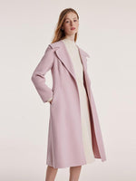 Pink Tencel Wool Double-Faced Lapel Coat With Belt GOELIA