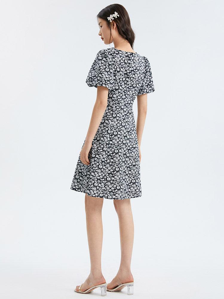 Cotton Floral Puff Sleeve Dress GOELIA