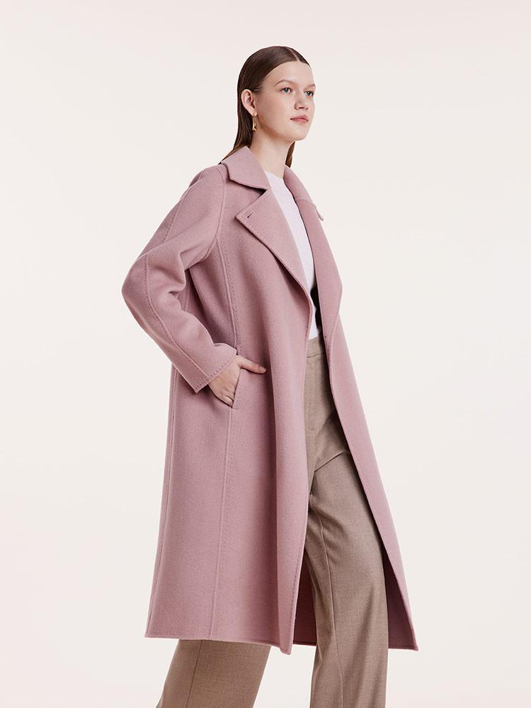 Pink Pure Cashmere Straight Lapel Coat GOELIA