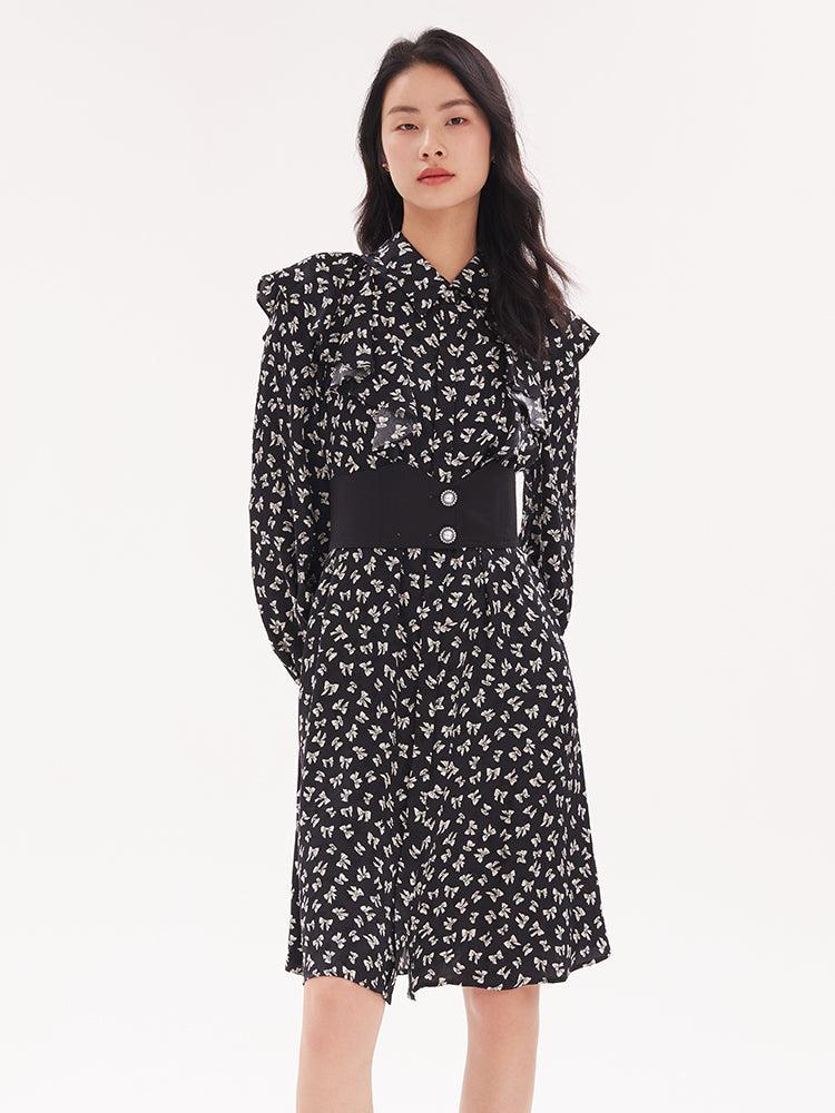 Bowknot Printed Long Sleeve Dress GOELIA