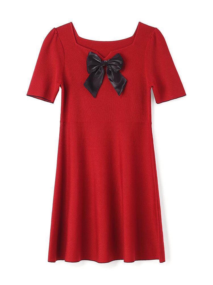 Red Detachable Bow Stretchy Dress GOELIA