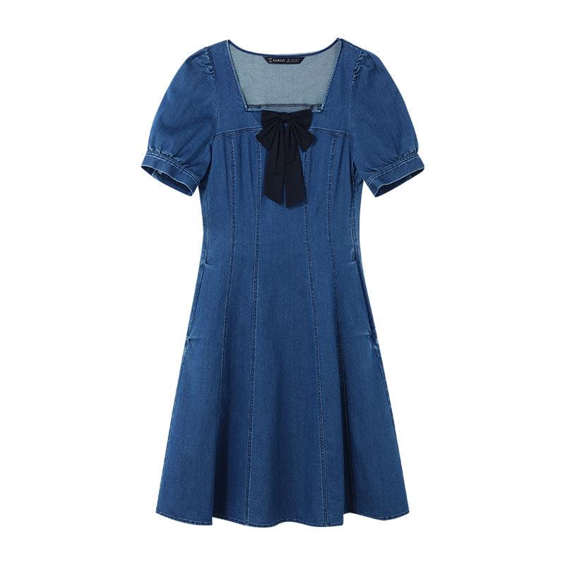 Denim Dress With Removable Bowknot GOELIA