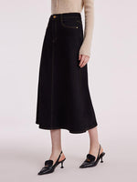 Black Denim A-Line Skirt GOELIA