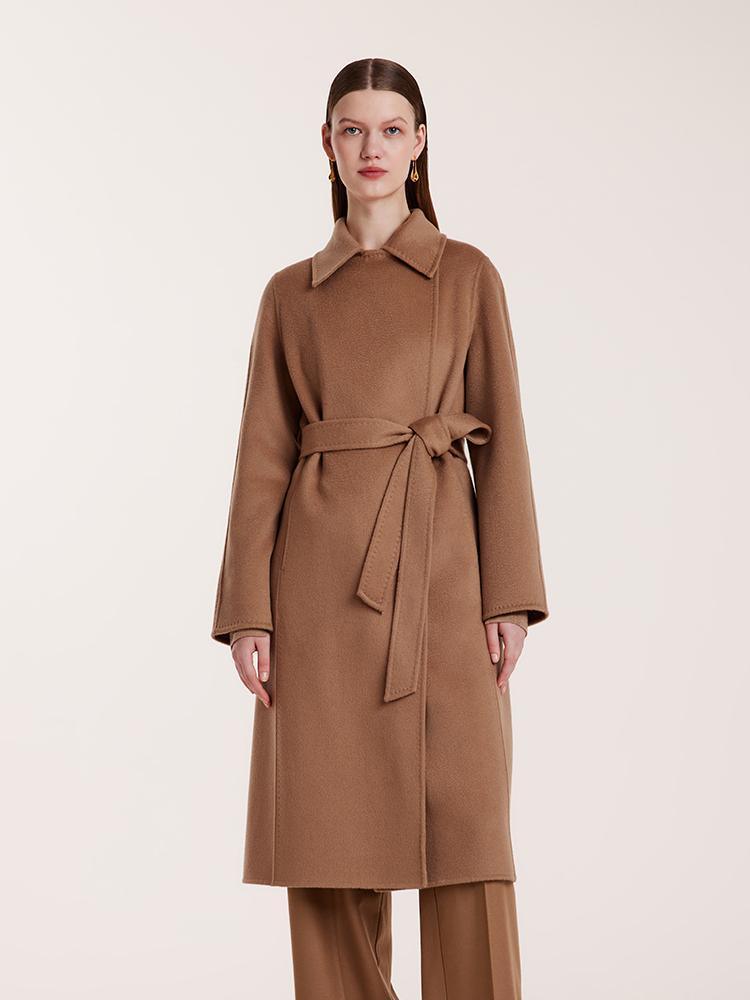 Camel Pure Cashmere Lapel Coat GOELIA