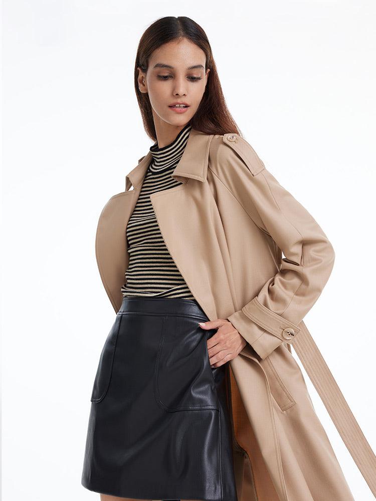 Worsted Wool Trench Double-Breasted Coat GOELIA