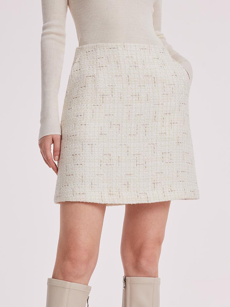 White A-Line Tweed Mini Skirt GOELIA