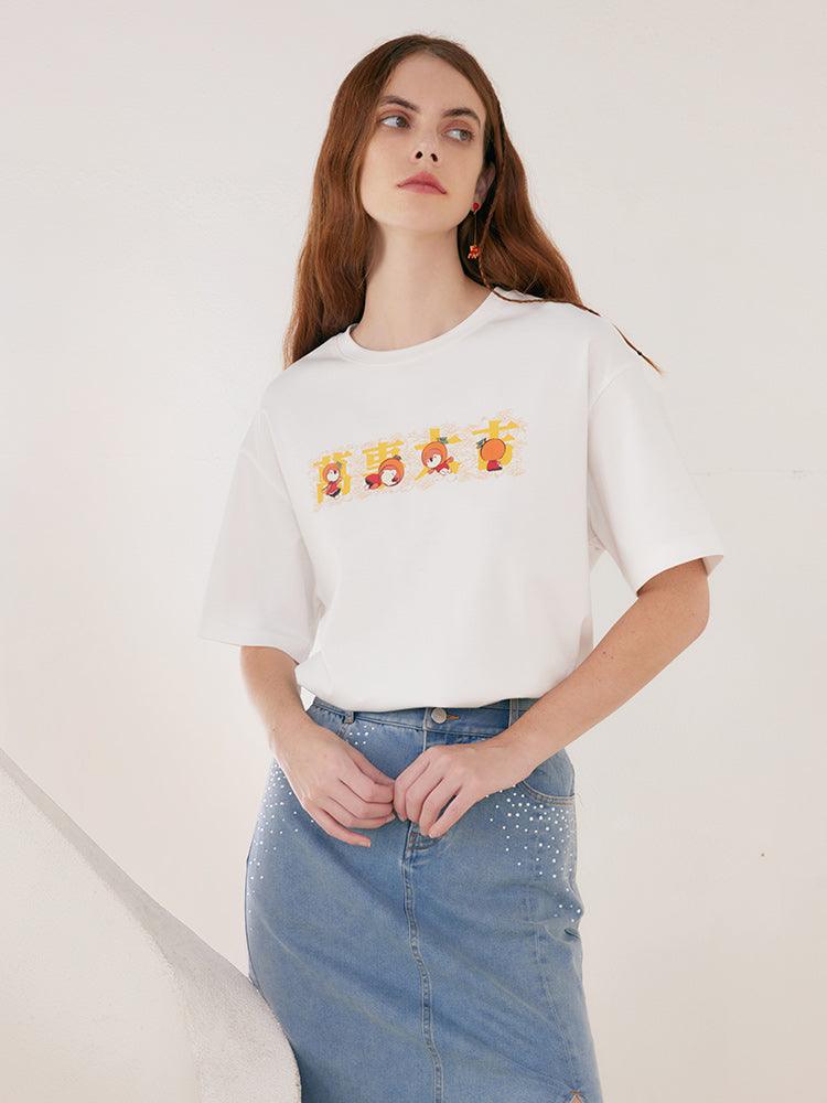 White Chinese Printed T-shirt GOELIA