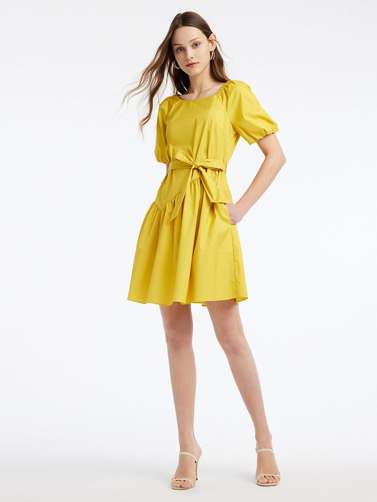 Yellow Asymmetric Mini Dress GOELIA