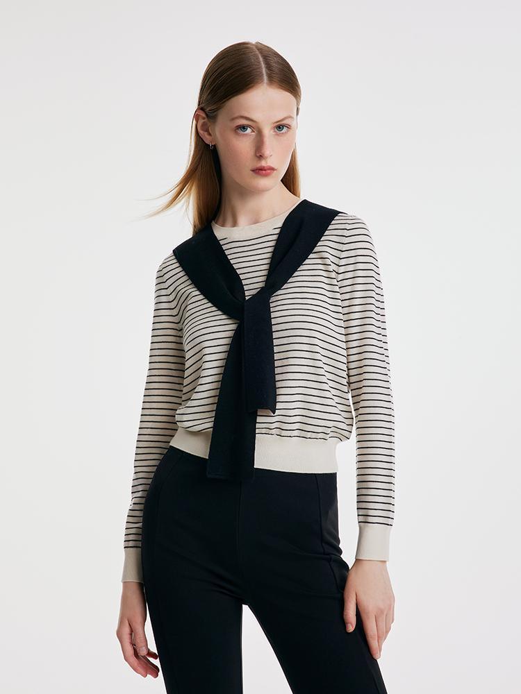 Striped Woolen Sweater With Shawl