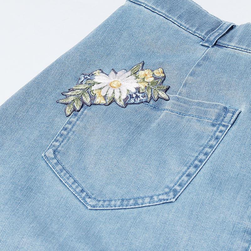 Denim Embroidery Mini Skirt GOELIA