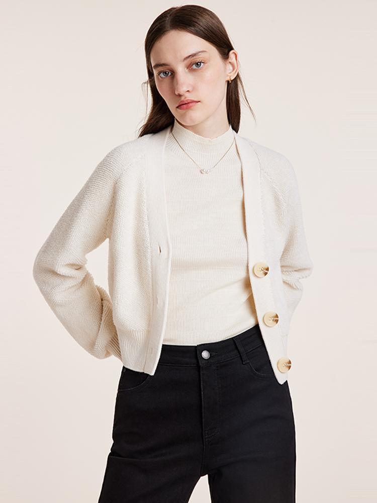 White Wool V-Neck Knit Cropped Cardigan GOELIA