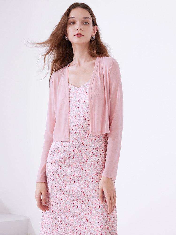 Floral Spaghetti Strap Dress With Knitted Cardigan