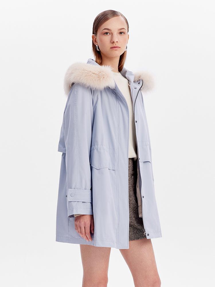 Dusty Blue Removable Fox Fur Parka Coat GOELIA