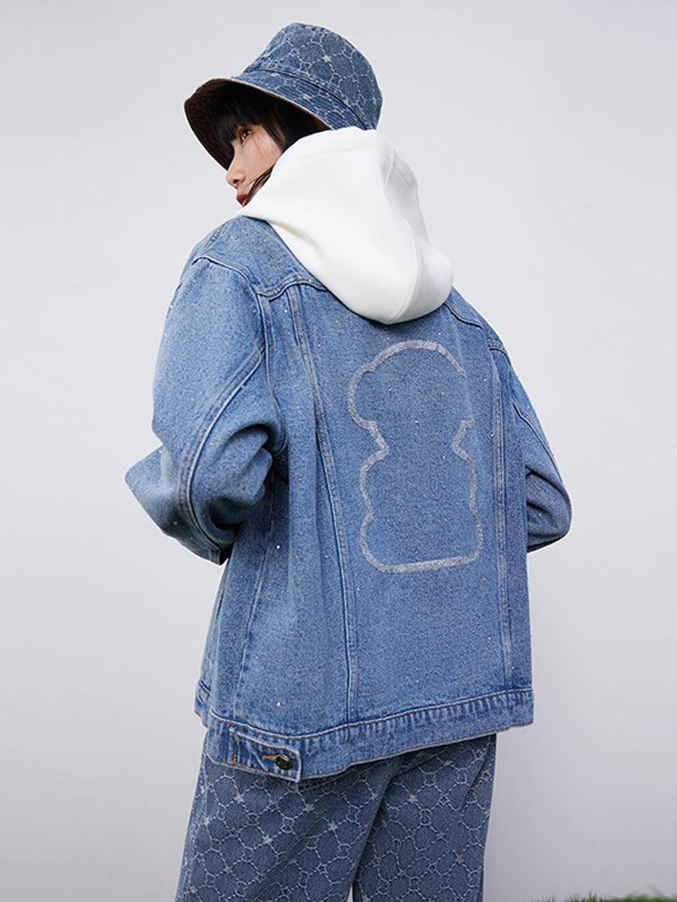 Blue Diamond Embroidered Cartoon Jeans Jacket GOELIA