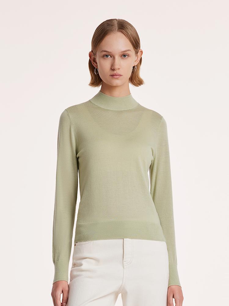 Machine Washable Wool Slim Mock Neck Sweater GOELIA