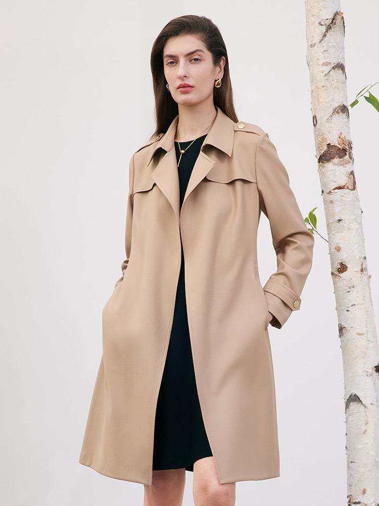 Worsted Wool Trench Coat With Belt GOELIA