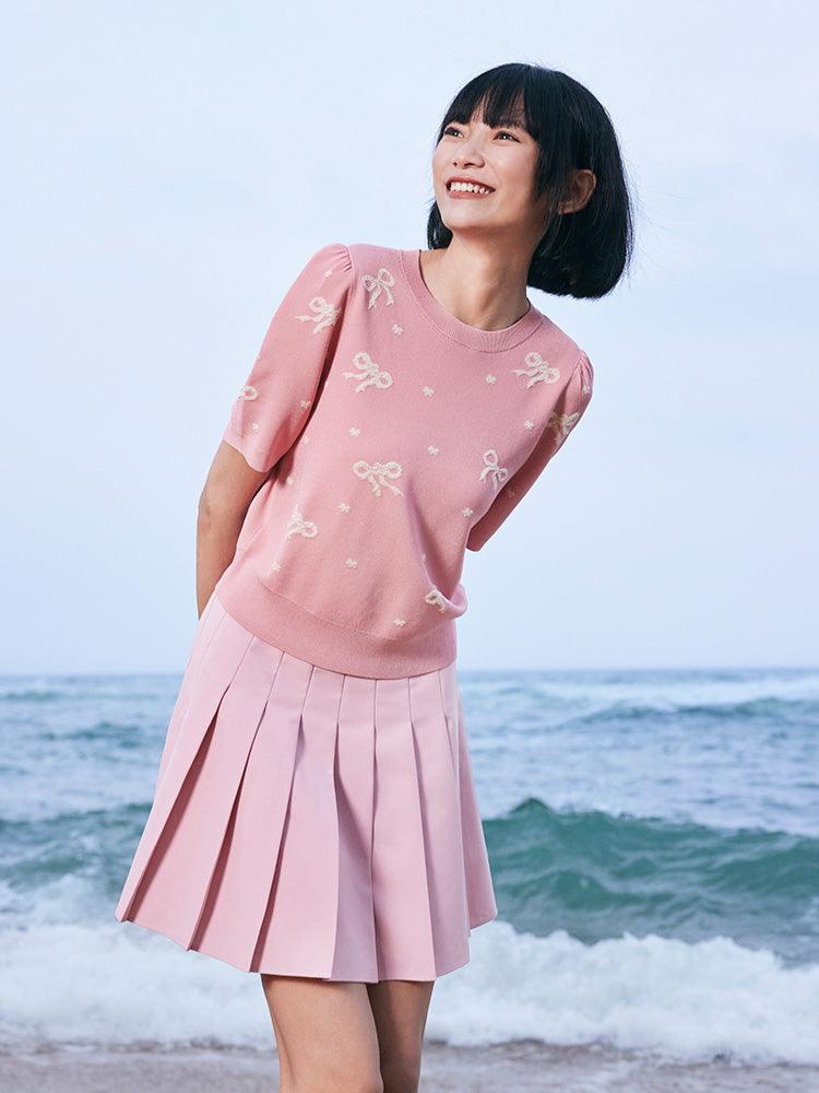 Pink Jacquard Knitted Sweater GOELIA