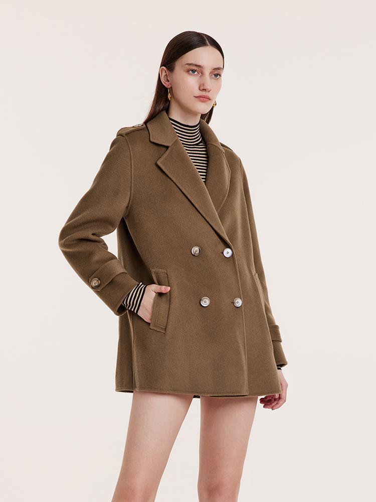 Mid-Length Notched Lapel Double-Faced Wool Coat GOELIA