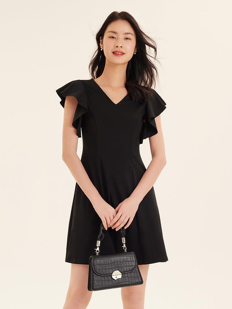 Ruffle Sleeve V-Neck Knit Dress GOELIA