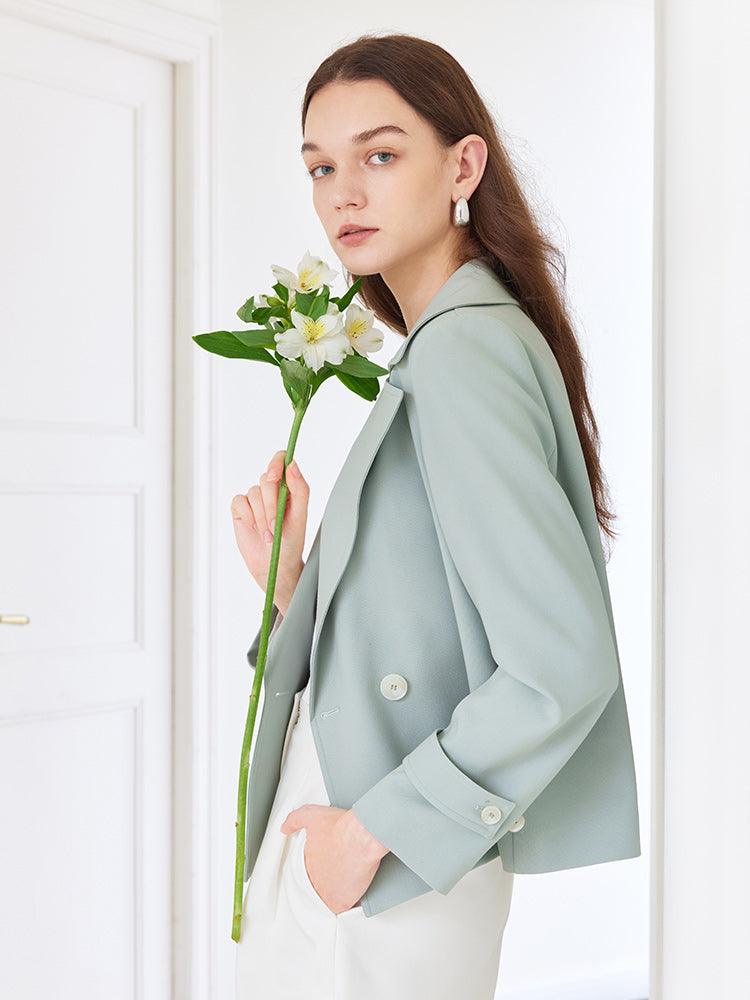 Grey Green Crop Trench Coat GOELIA