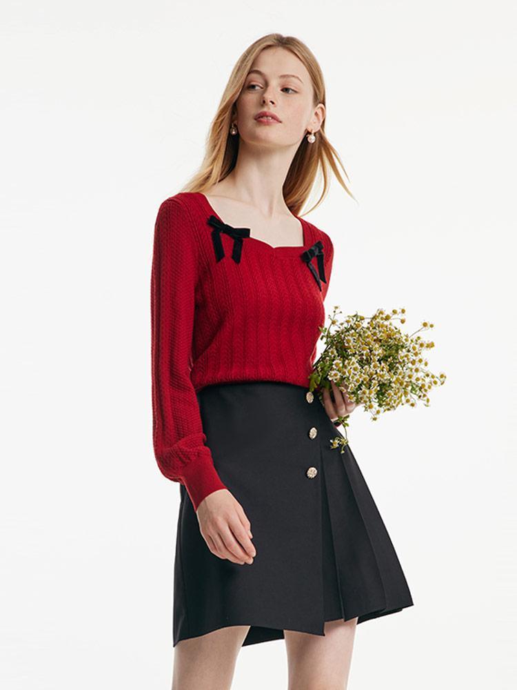 Tencel And Wool Sweater With Detachable Bowknots GOELIA