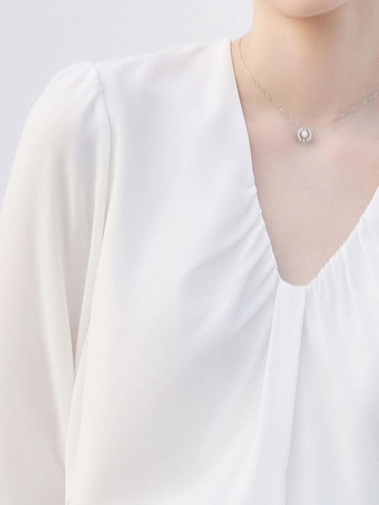 White V-neck Minimalist Blouse GOELIA