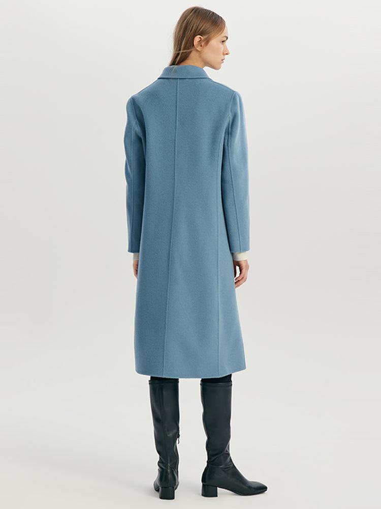 Dusty Blue Mulberry Silk Wool Minimalist Coat GOELIA