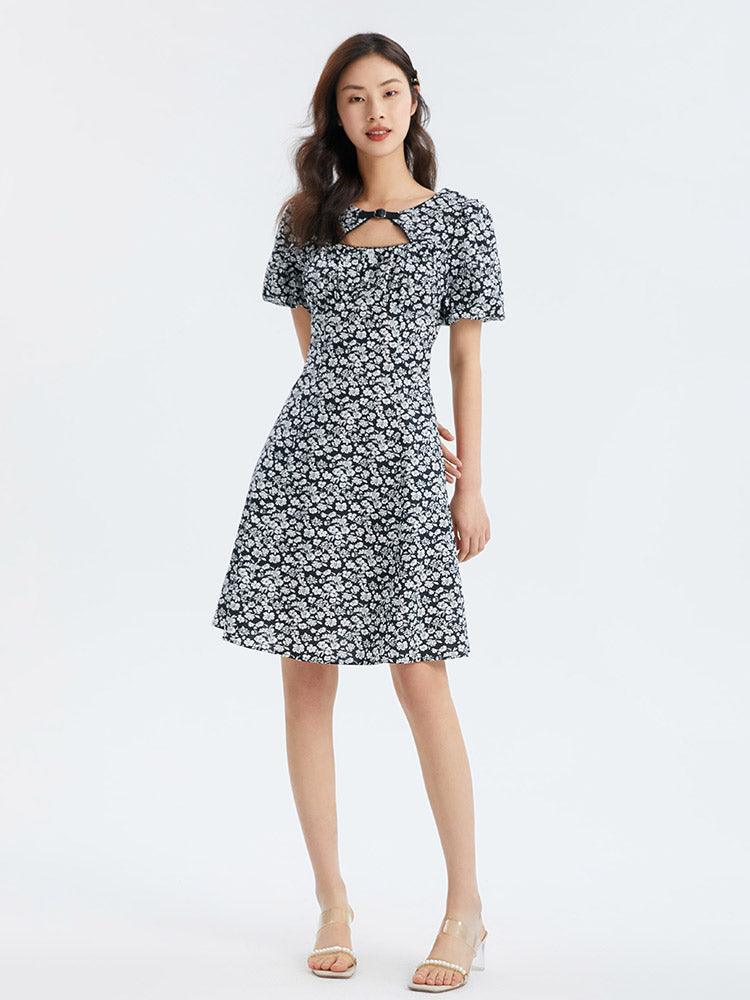 Cotton Floral Puff Sleeve Dress GOELIA