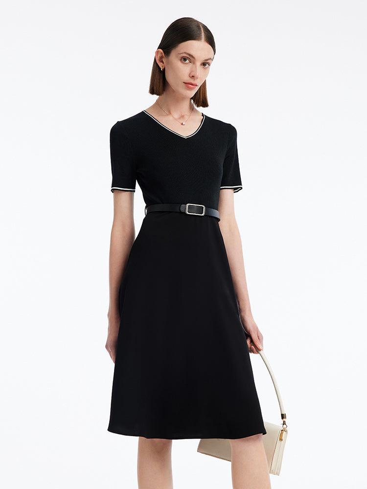 Waist-slimming Acetate Mini Black Dress GOELIA