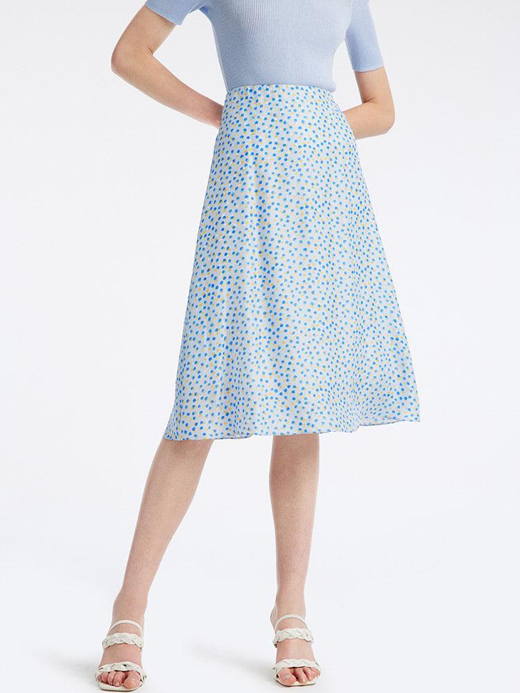 16.5 Momme Silk Polka Dots Midi Skirt GOELIA