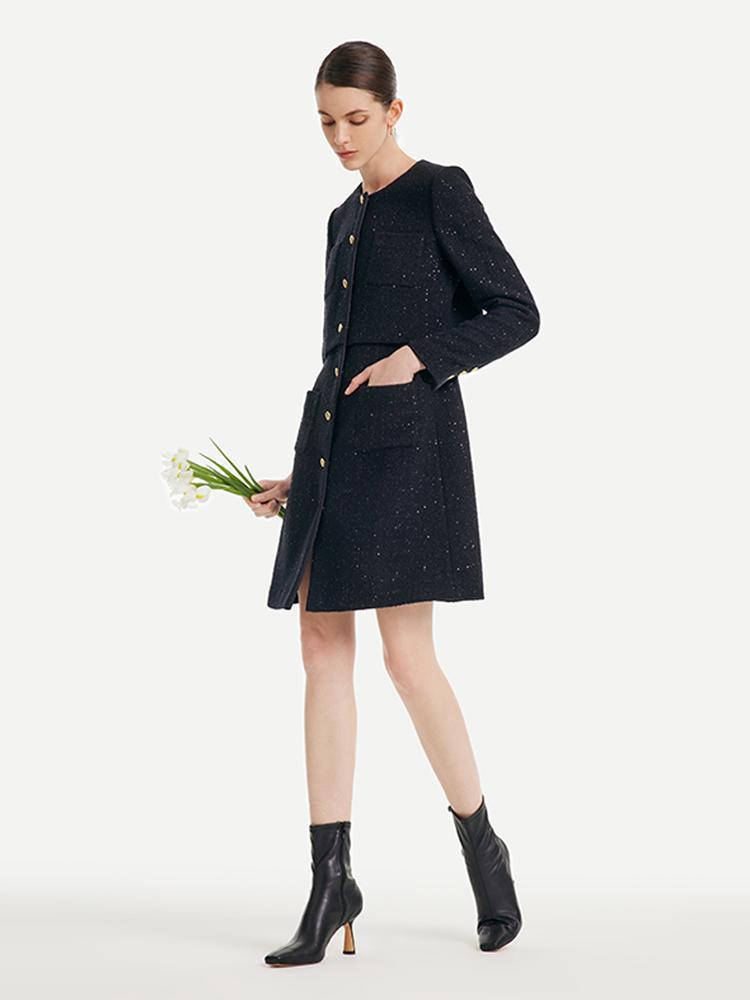 Tweed Fake Two-piece Woolen Dress GOELIA