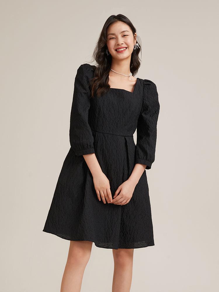 Detachable Bow Jacquard Dress GOELIA