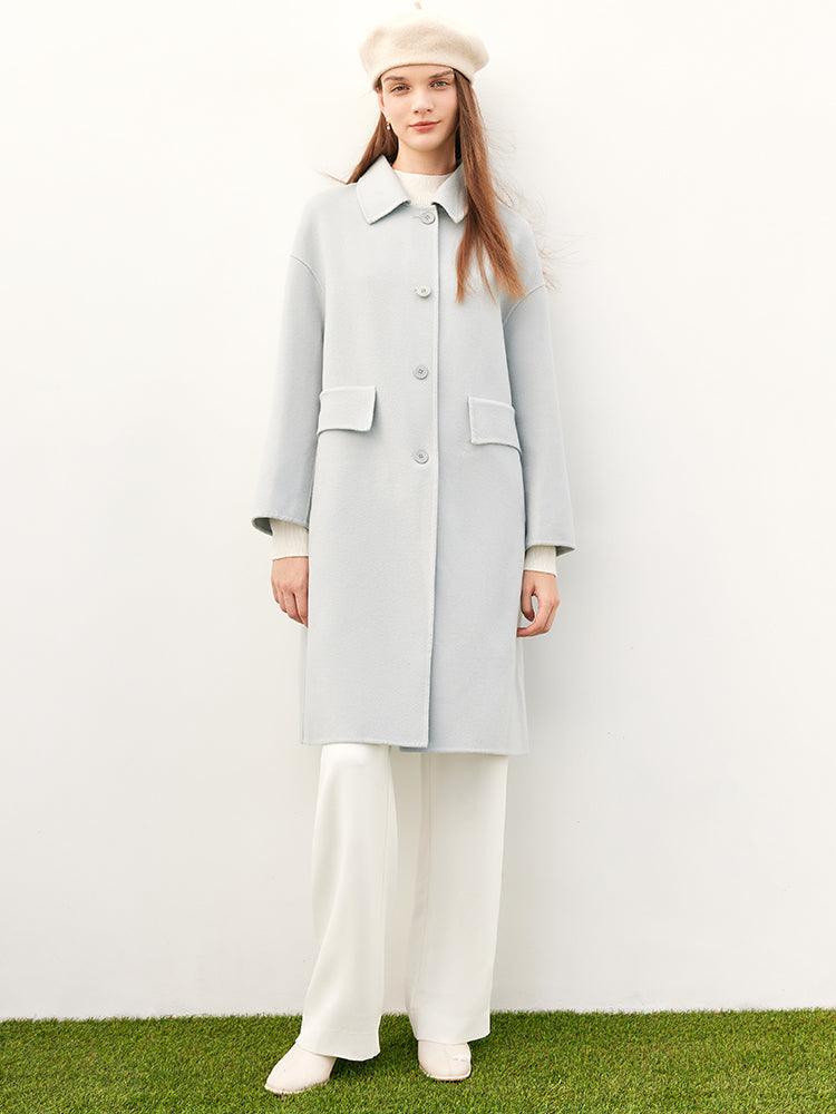 Oversized Light Blue Merino Woolen Coat GOELIA