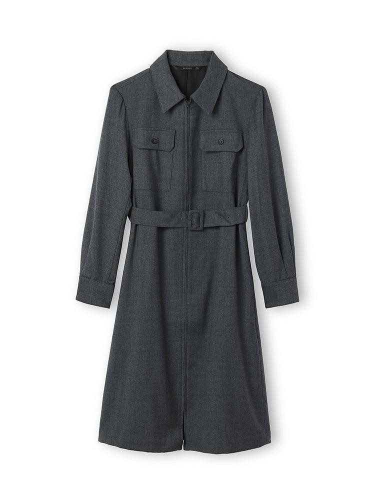 Grey Cashmere Shirt Dress With Belt GOELIA