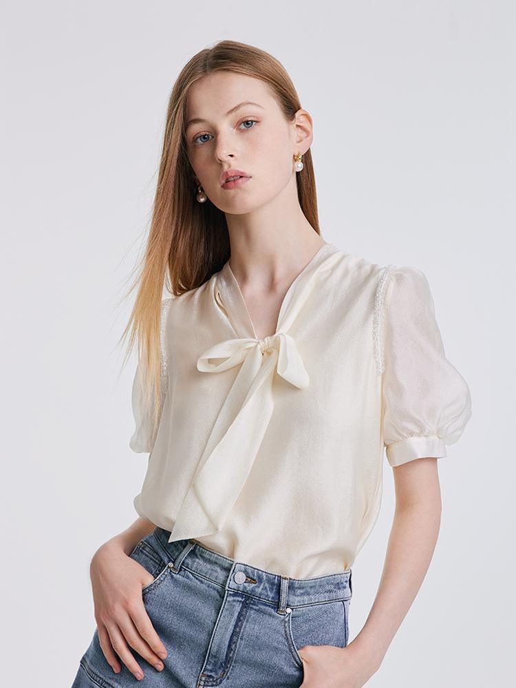 Bow Tie Ribbon Blouse GOELIA