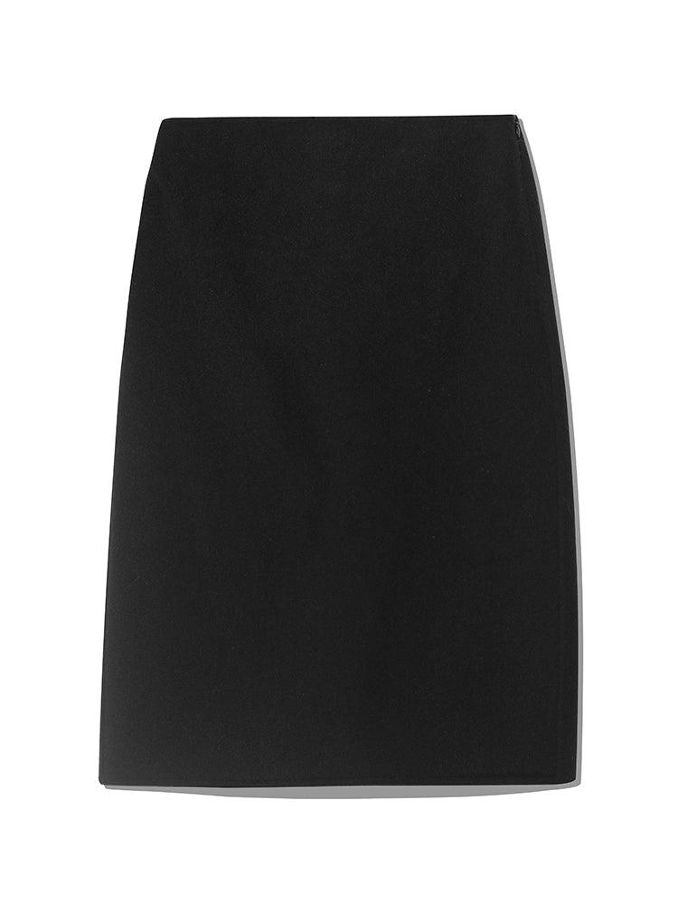 Black Slit Woolen Skirt GOELIA