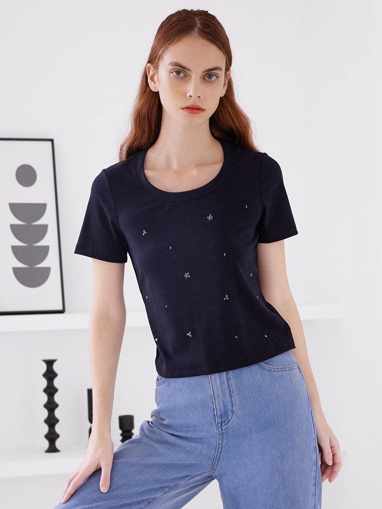 Hand-Make Bead Slim T-shirt GOELIA