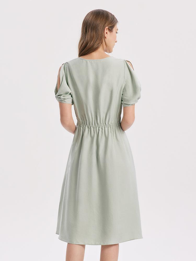 Butterfly Sleeve Gathered Waist Dress GOELIA