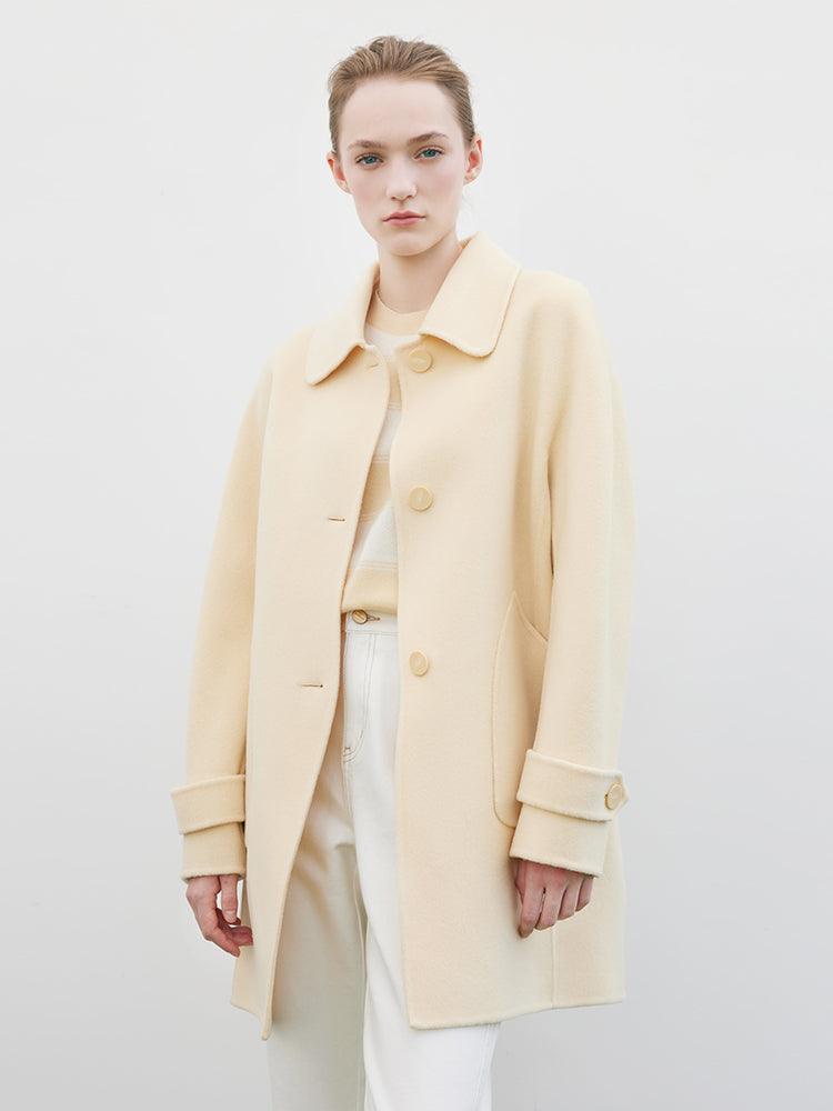 Cream Yellow Mid-length Woolen Coat GOELIA