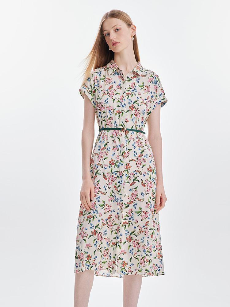 19 Momme Silk Print Dress With Belt GOELIA