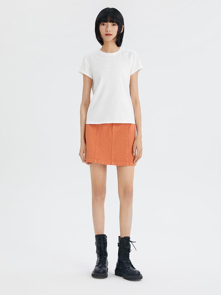 Orange Denim A-Shape Skirt GOELIA