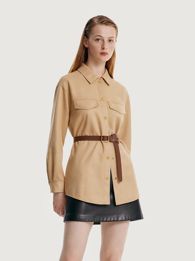 Faux Suede Jacket With Leather Belt