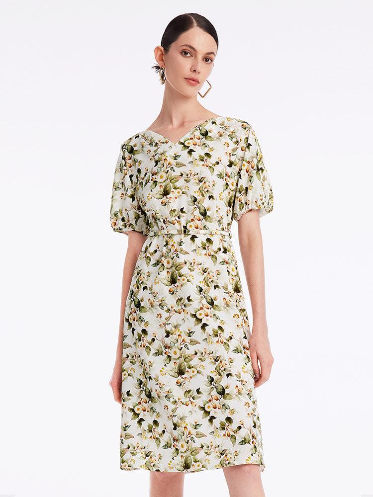 Floral Gathered Waist Dress GOELIA