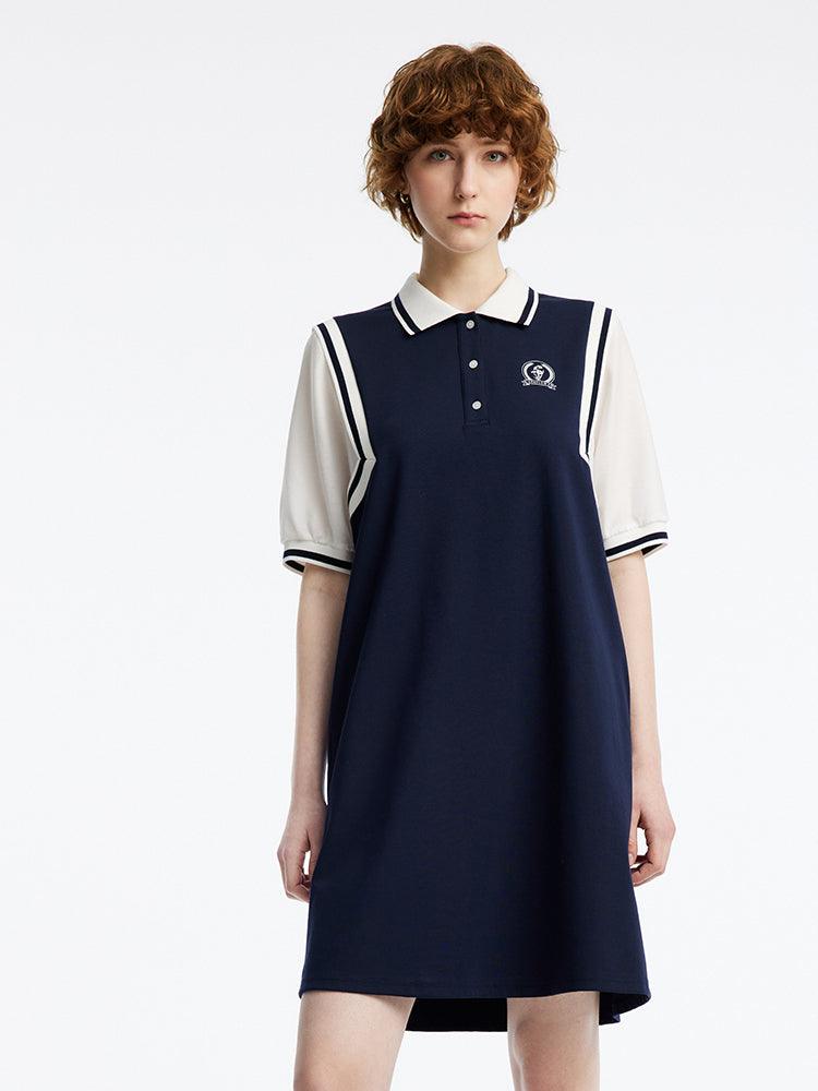 Lapel Collar Splicing Sleeve College Style Dress GOELIA