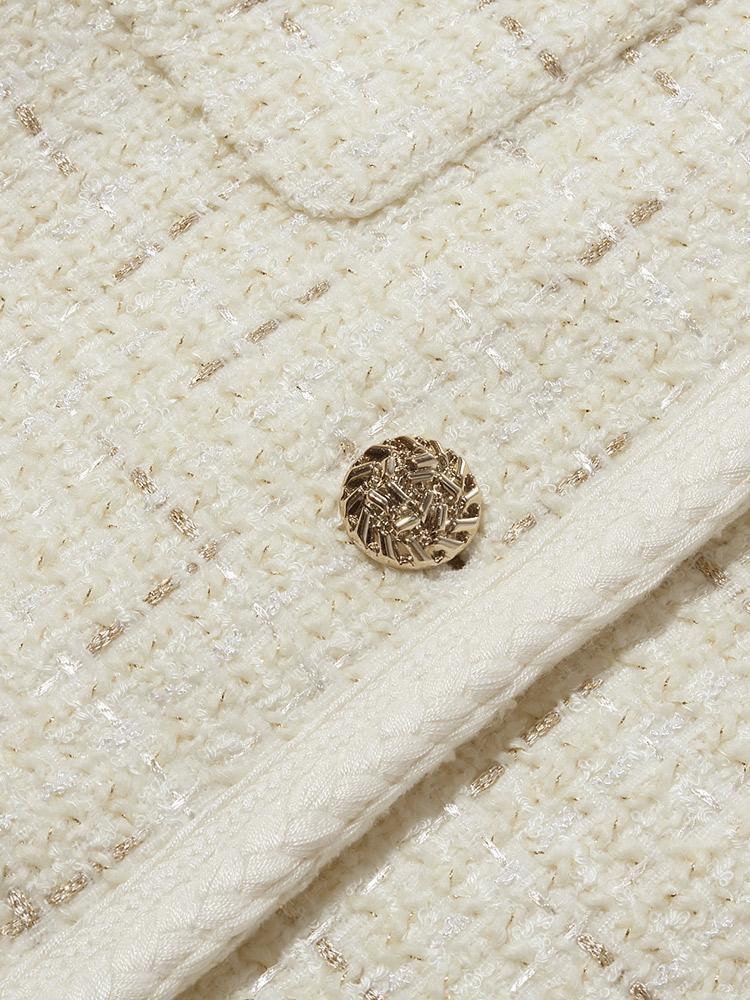 White Knitted Tweed Crop Jacket GOELIA