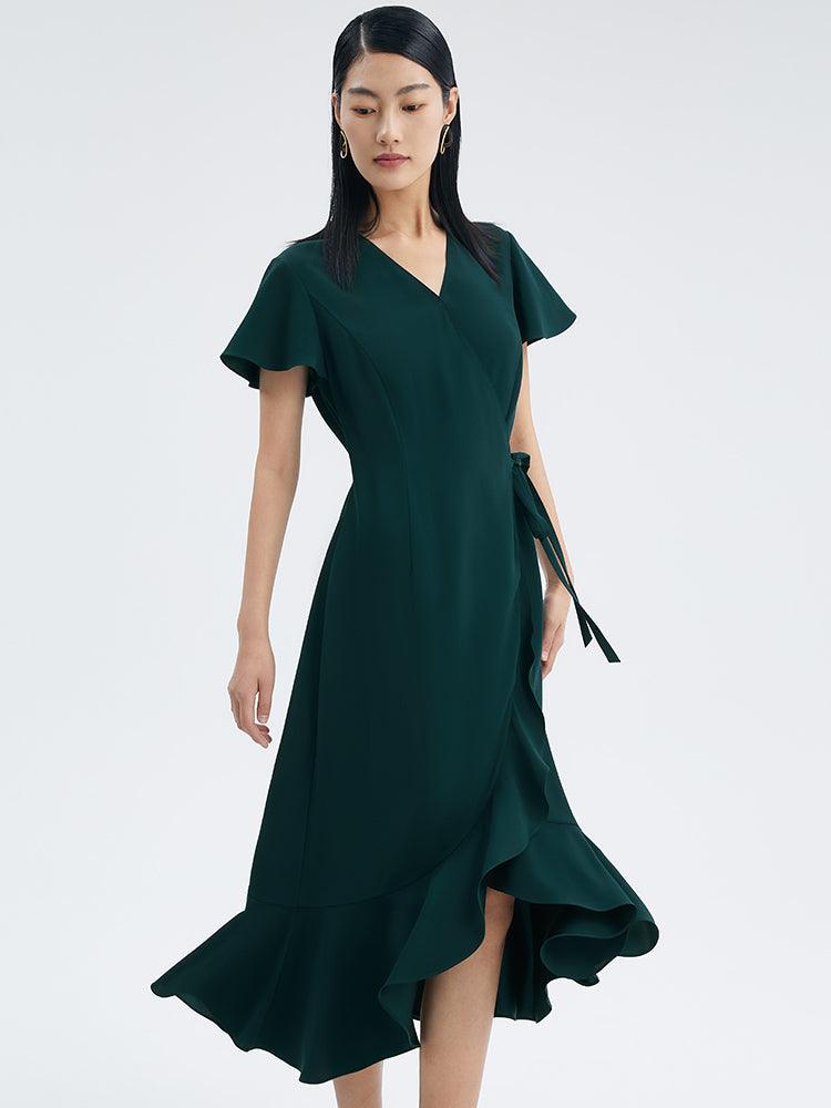 Dark Green Triacetate Wrap Dress GOELIA