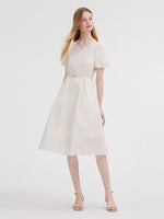 V-Neck Jacquard Dress With Belt GOELIA