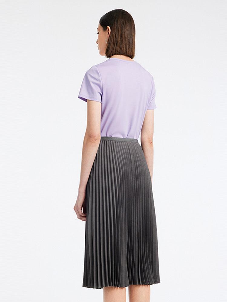 Knitted Dress Two-Piece Set Purple Dress And Grey Pleated Maxi Skirt GOELIA